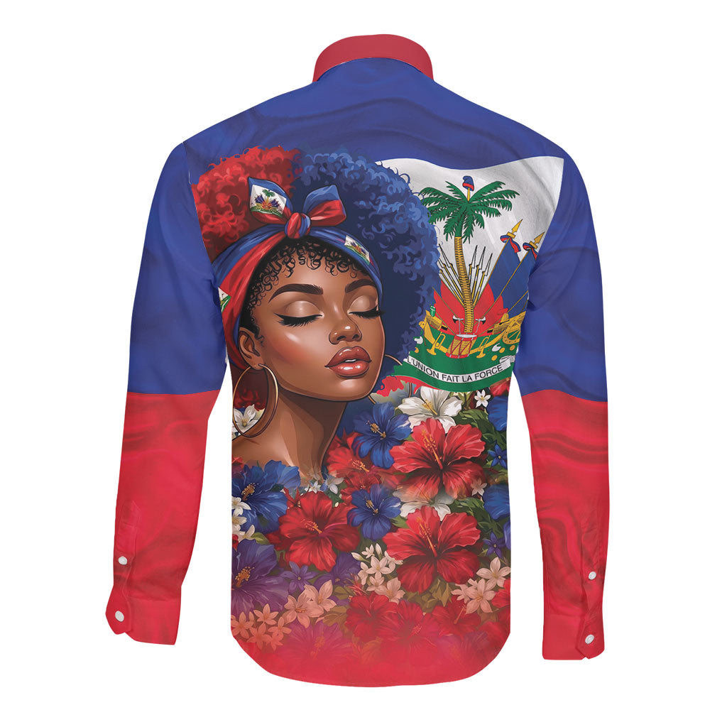 Haitian Princess Long Sleeve Button Shirt Cultural Pride Floral Art