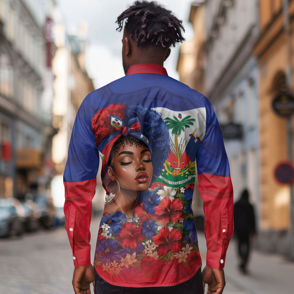 Haitian Princess Long Sleeve Button Shirt Cultural Pride Floral Art