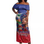 Haitian Princess Off Shoulder Maxi Dress Cultural Pride Floral Art