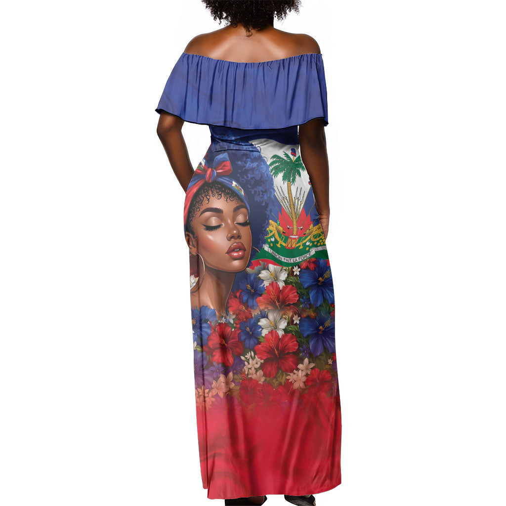 Haitian Princess Off Shoulder Maxi Dress Cultural Pride Floral Art