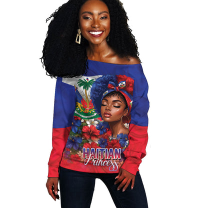 Haitian Princess Off Shoulder Sweater Cultural Pride Floral Art
