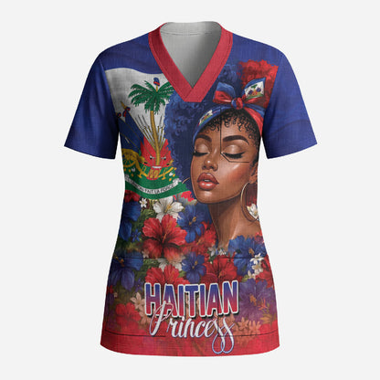 Haitian Princess Scrub Top Cultural Pride Floral Art