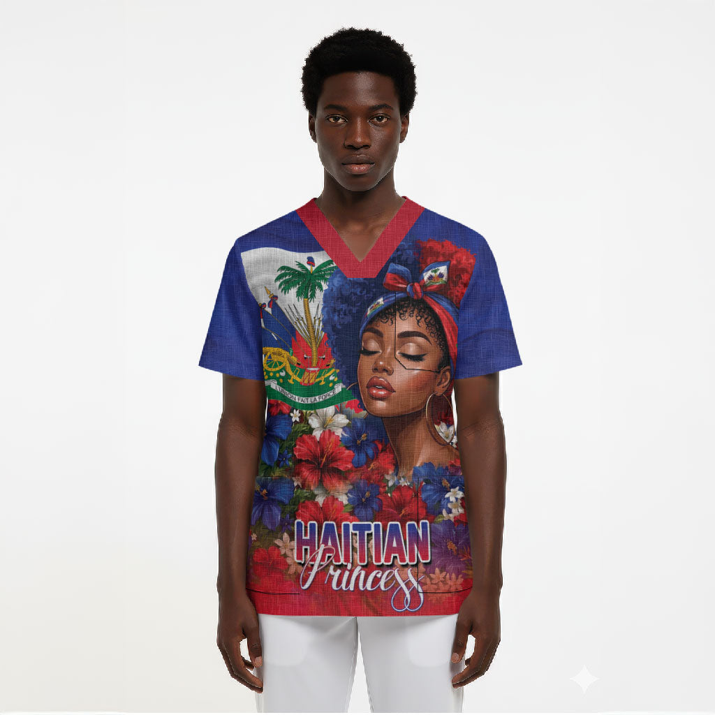 Haitian Princess Scrub Top Cultural Pride Floral Art