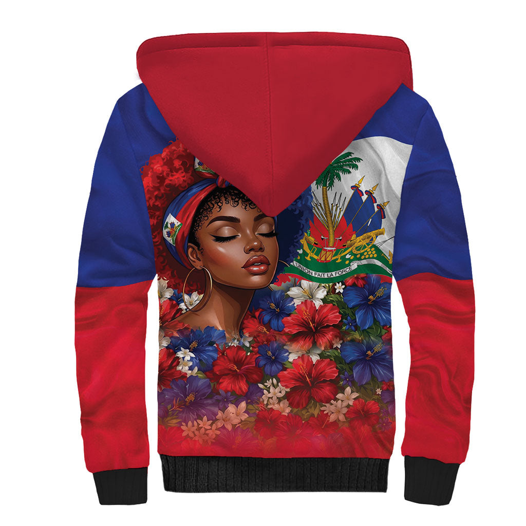 Haitian Princess Sherpa Hoodie Cultural Pride Floral Art