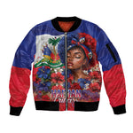 Haitian Princess Sleeve Zip Bomber Jacket Cultural Pride Floral Art