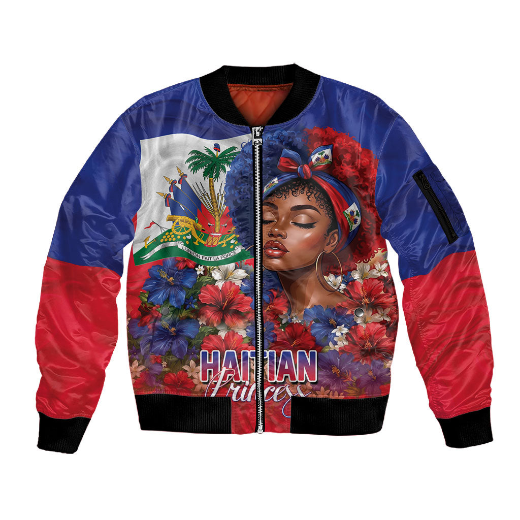 Haitian Princess Sleeve Zip Bomber Jacket Cultural Pride Floral Art
