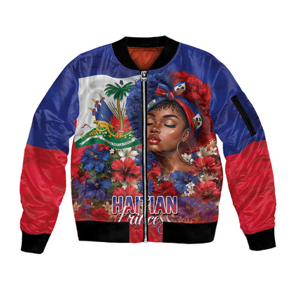 Haitian Princess Sleeve Zip Bomber Jacket Cultural Pride Floral Art