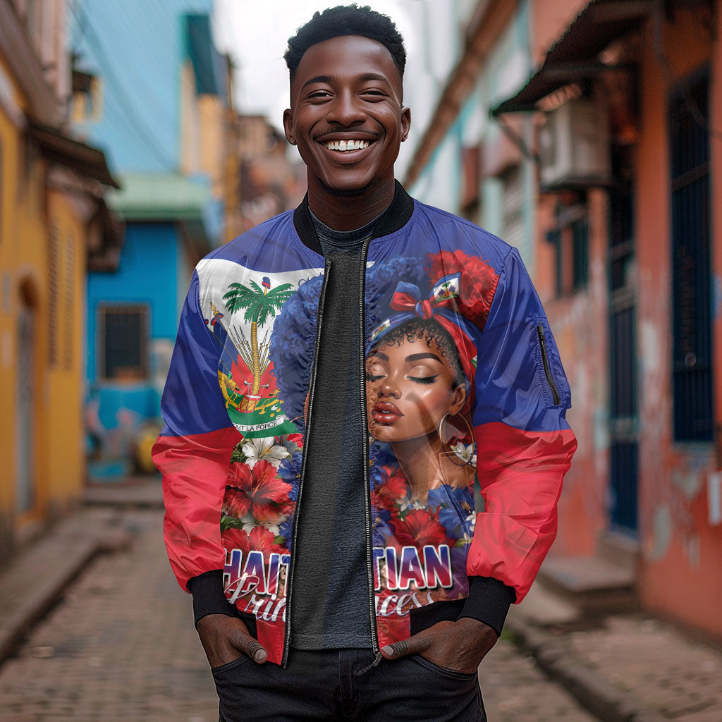 Haitian Princess Sleeve Zip Bomber Jacket Cultural Pride Floral Art