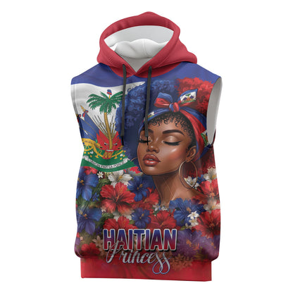Haitian Princess Sleeveless Hoodie Cultural Pride Floral Art