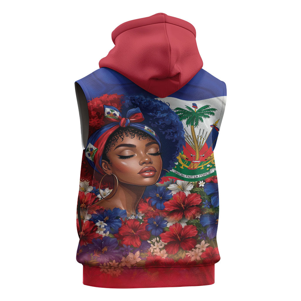 Haitian Princess Sleeveless Hoodie Cultural Pride Floral Art