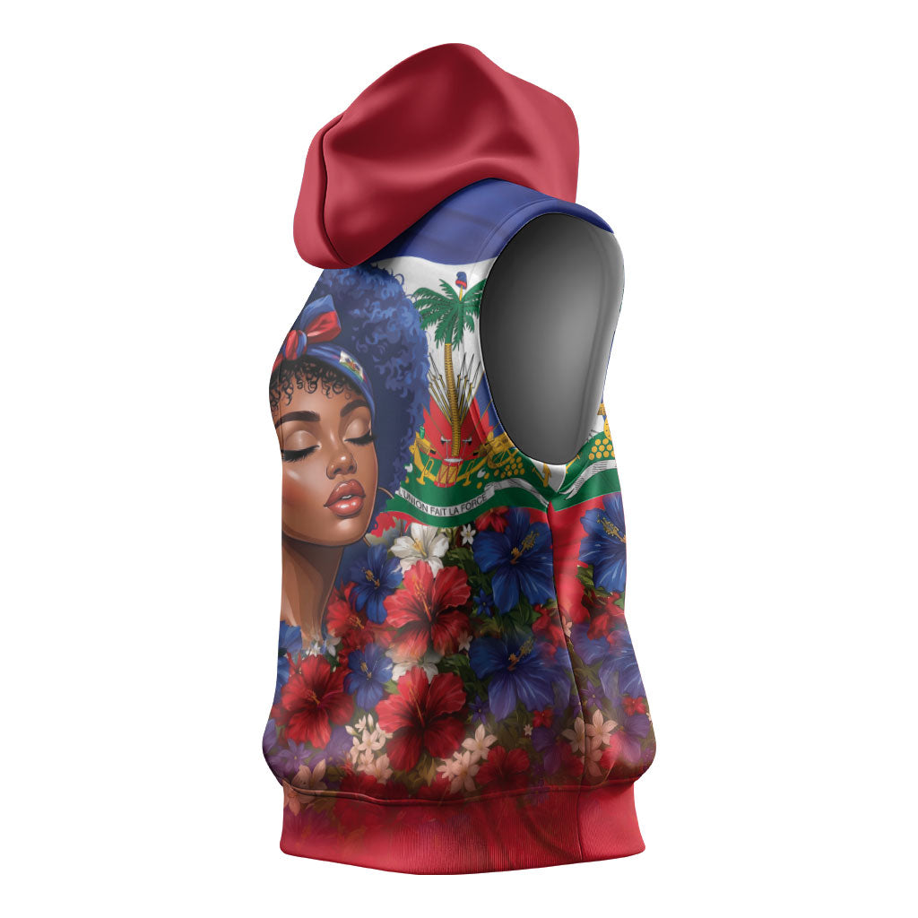 Haitian Princess Sleeveless Hoodie Cultural Pride Floral Art