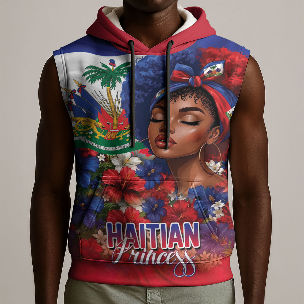 Haitian Princess Sleeveless Hoodie Cultural Pride Floral Art