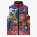 Haitian Princess Sleeveless Puffer Jacket Cultural Pride Floral Art