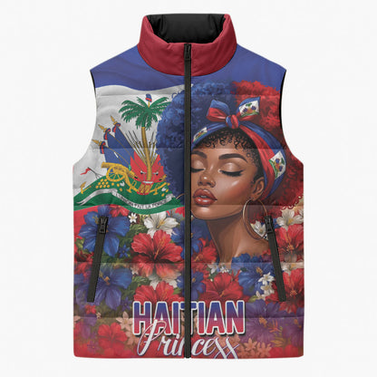 Haitian Princess Sleeveless Puffer Jacket Cultural Pride Floral Art