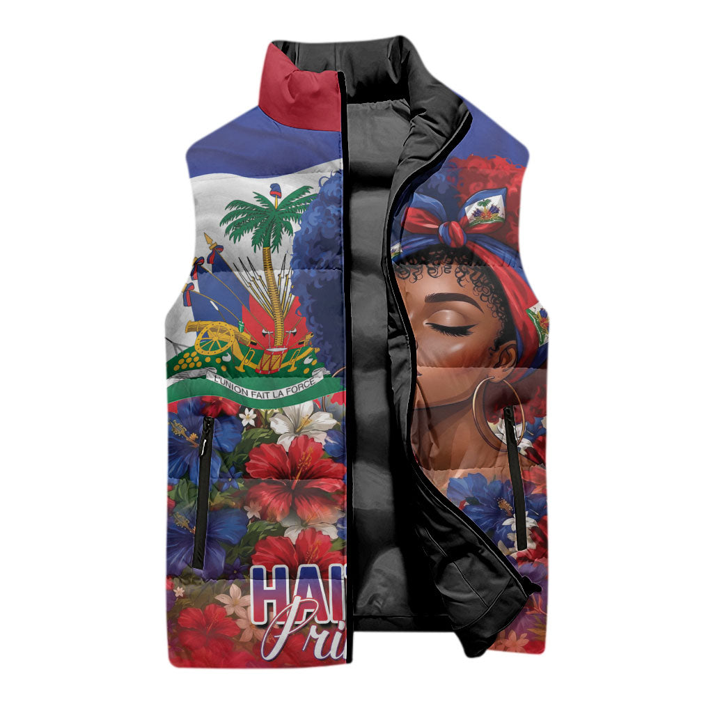 Haitian Princess Sleeveless Puffer Jacket Cultural Pride Floral Art