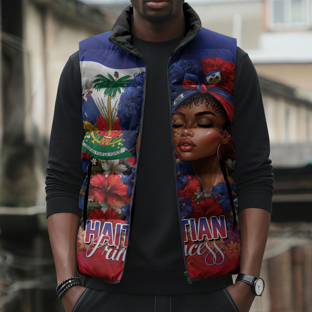 Haitian Princess Sleeveless Puffer Jacket Cultural Pride Floral Art