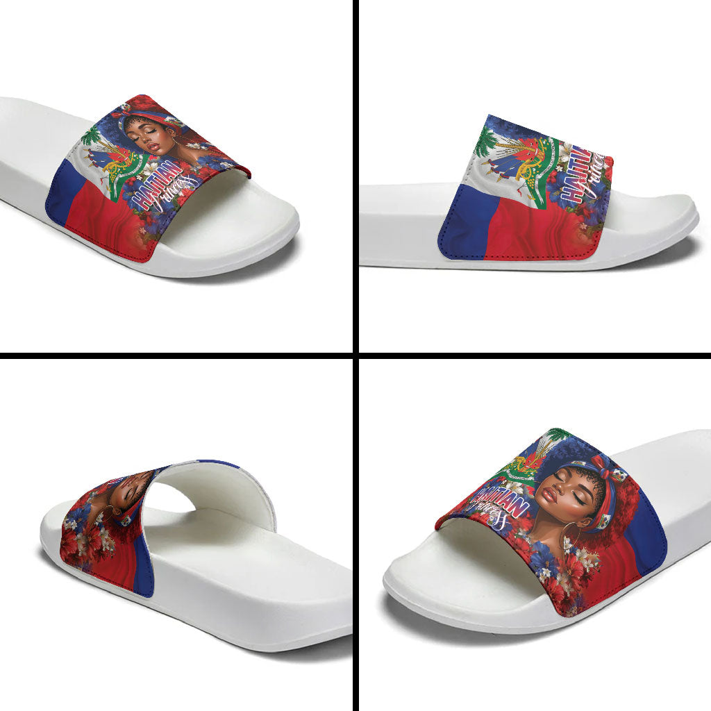 Haitian Princess Slide Sandals Cultural Pride Floral Art