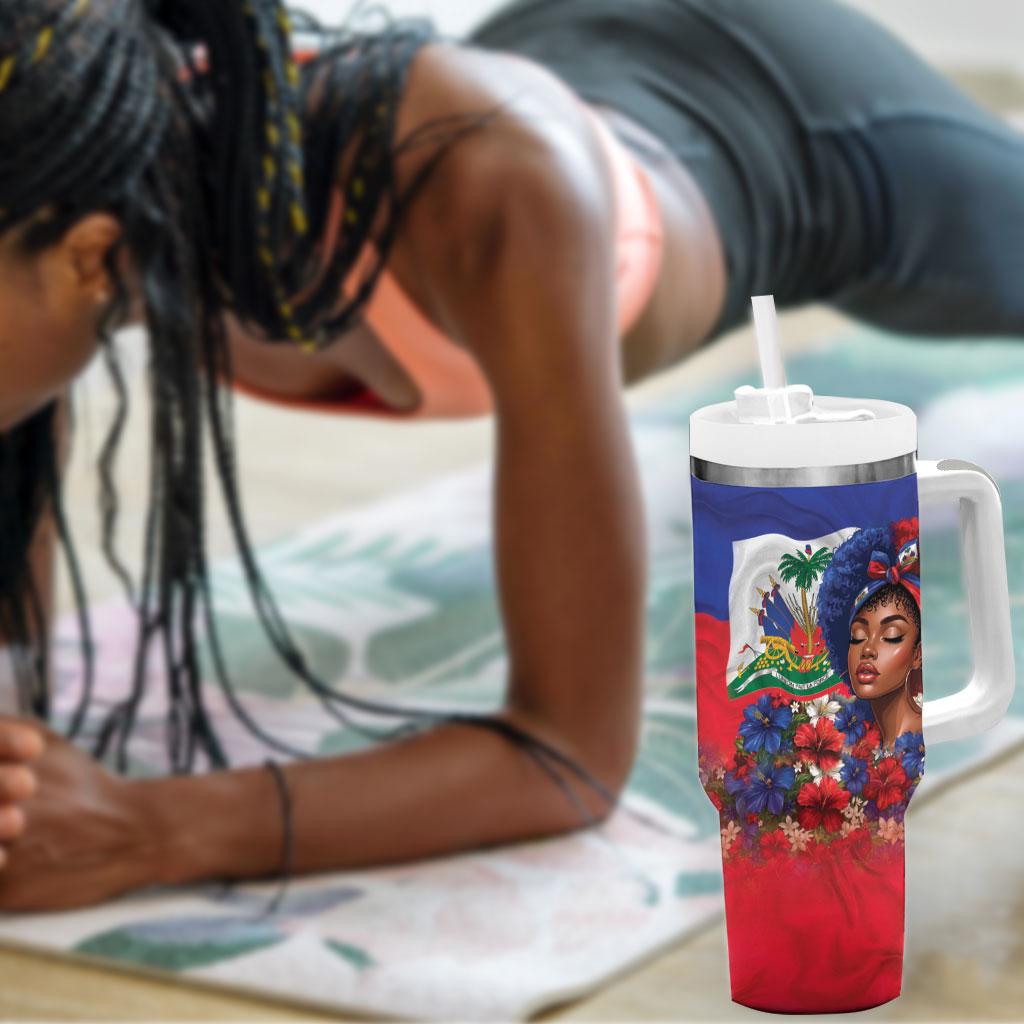 Haitian Princess Tumbler With Handle Cultural Pride Floral Art