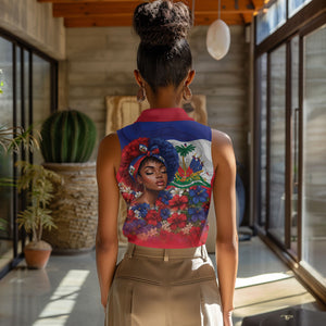 Haitian Princess Women Sleeveless Polo Shirt Cultural Pride Floral Art