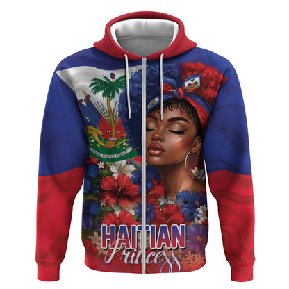 Haitian Princess Zip Hoodie Cultural Pride Floral Art