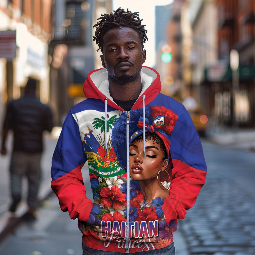 Haitian Princess Zip Hoodie Cultural Pride Floral Art