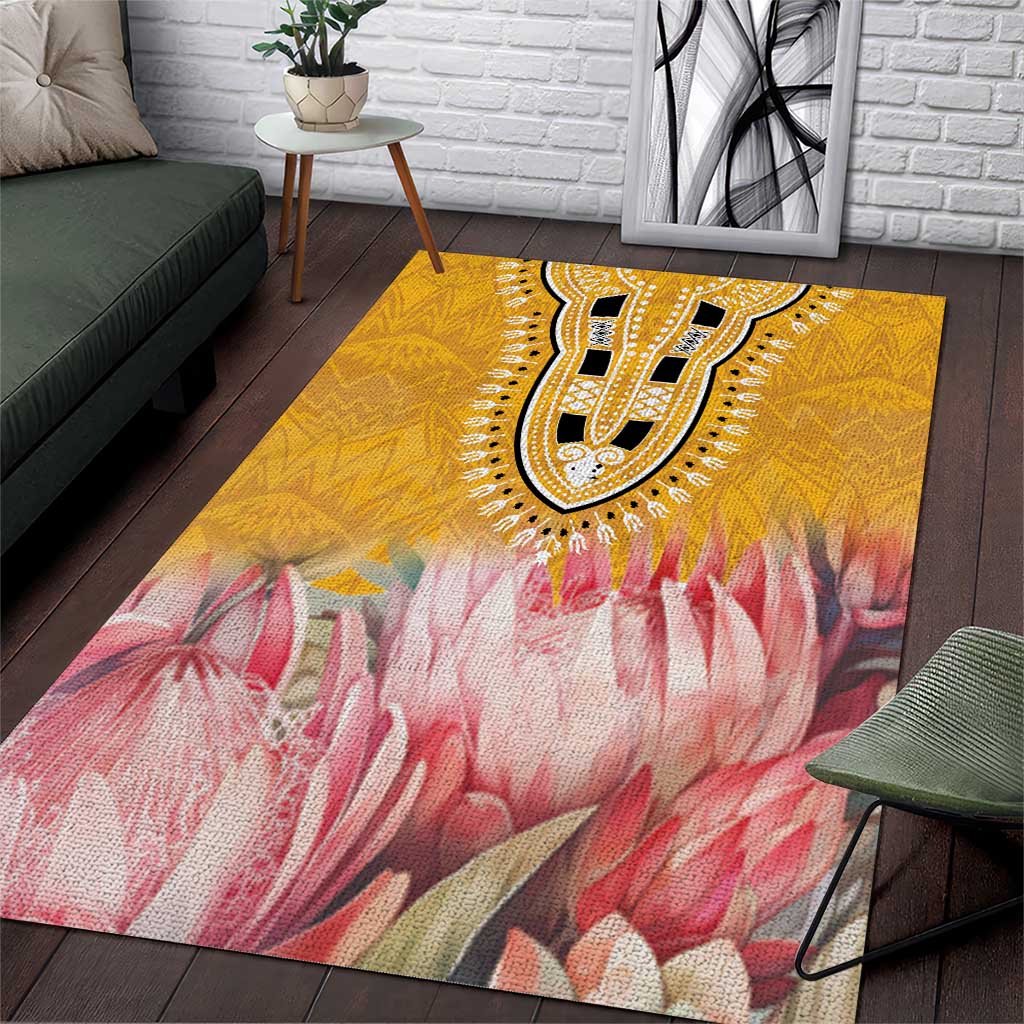 Africa Dashiki Area Rug King Protea Floral Motif Patterns