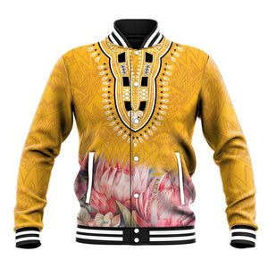 Africa Dashiki Baseball Jacket King Protea Floral Motif Patterns LT18