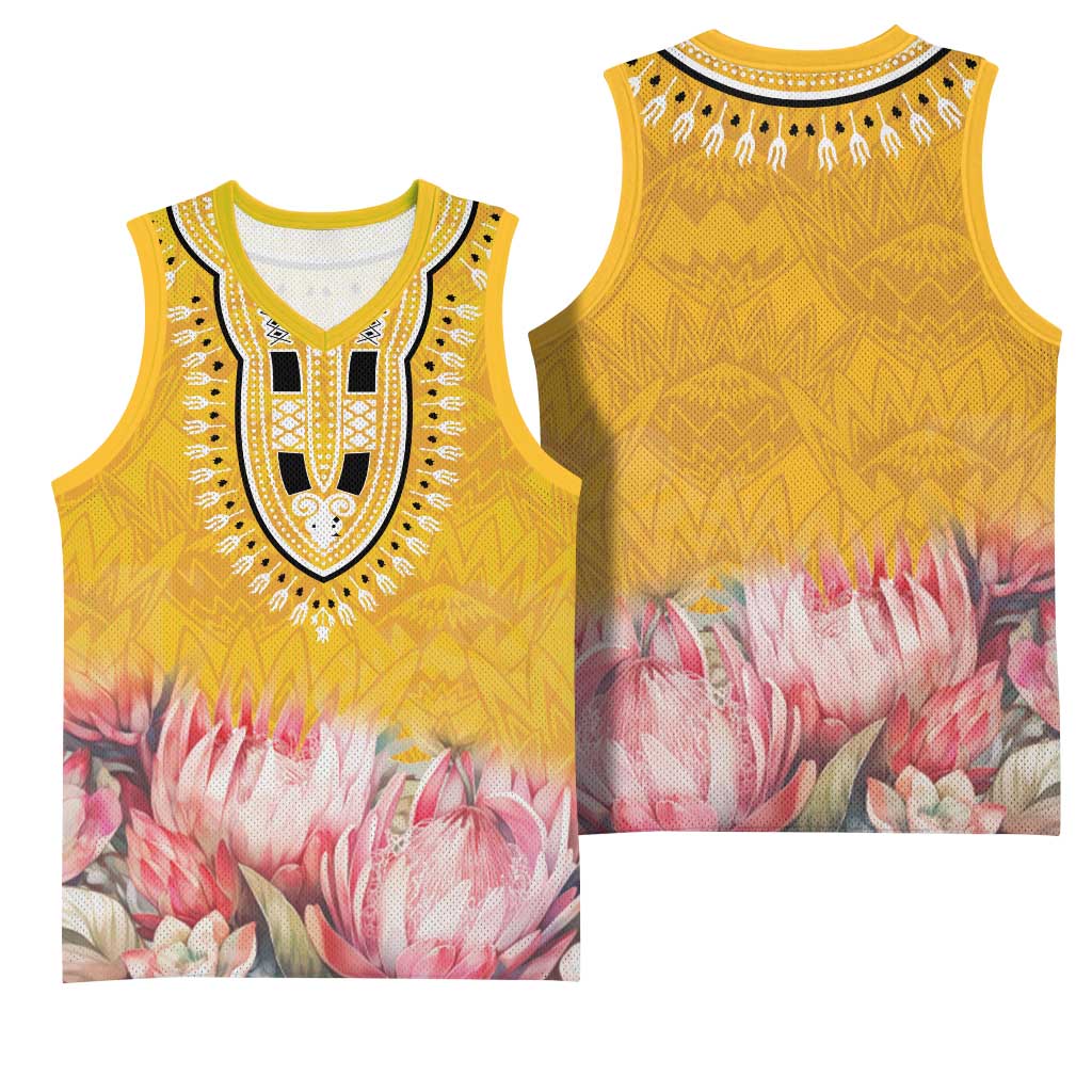 Africa Dashiki Basketball Jersey King Protea Floral Motif Patterns LT18