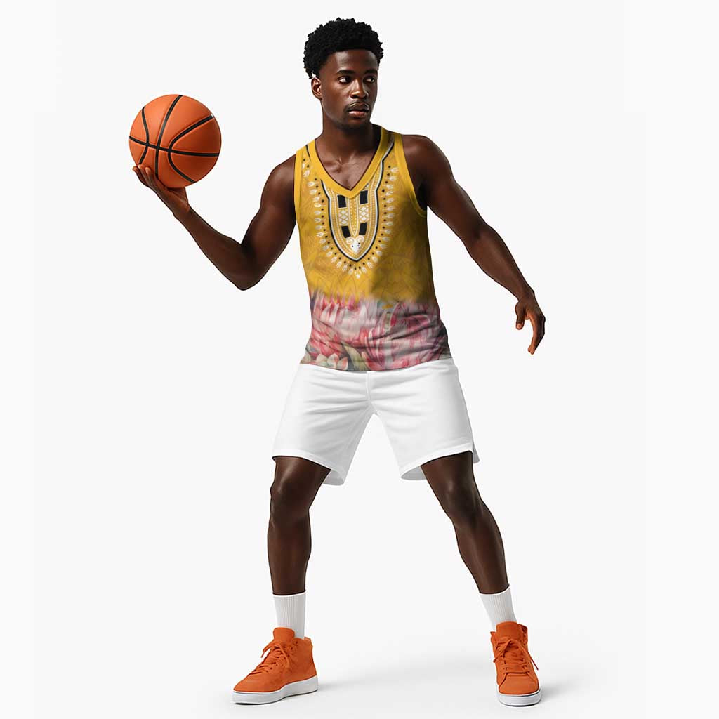 Africa Dashiki Basketball Jersey King Protea Floral Motif Patterns LT18