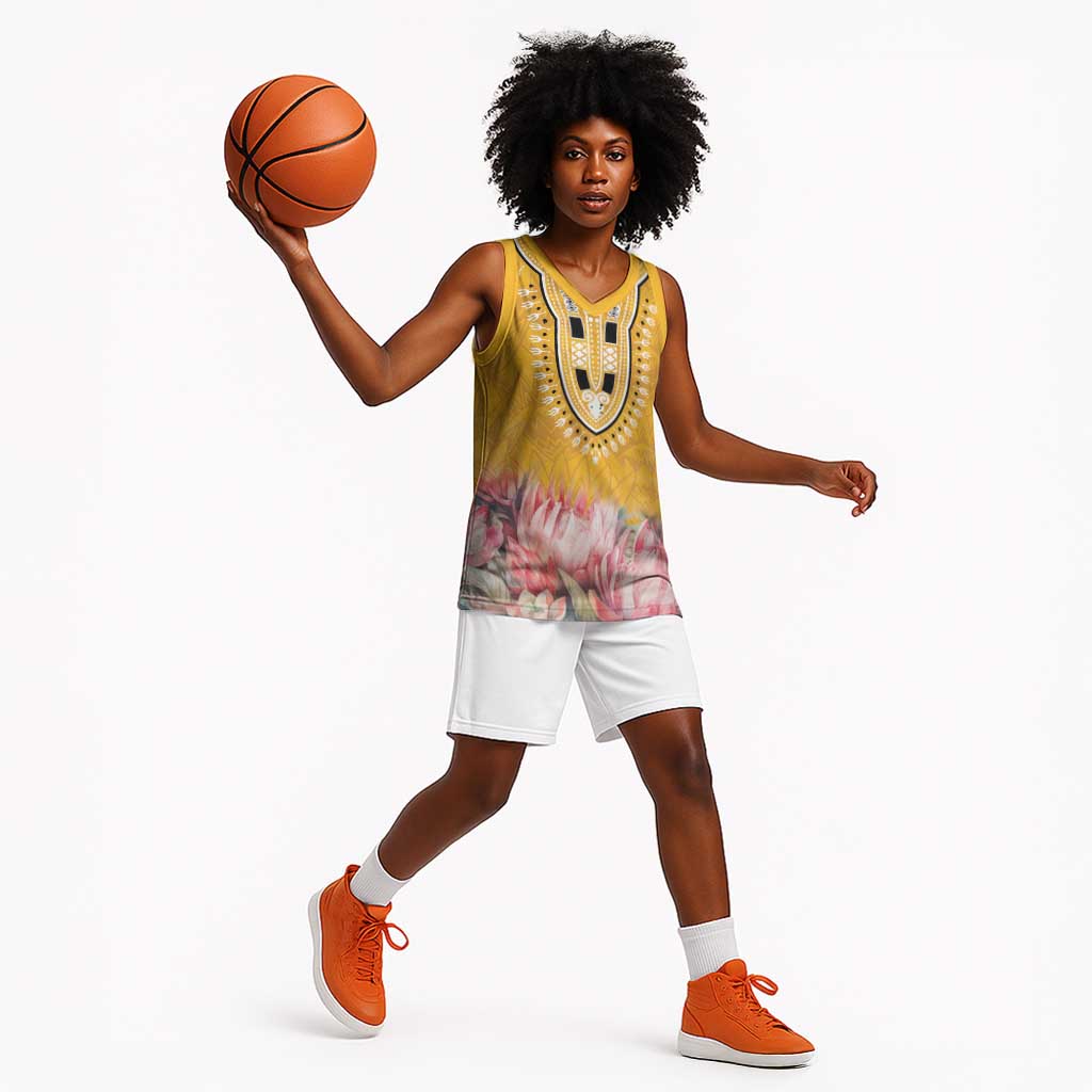 Africa Dashiki Basketball Jersey King Protea Floral Motif Patterns LT18