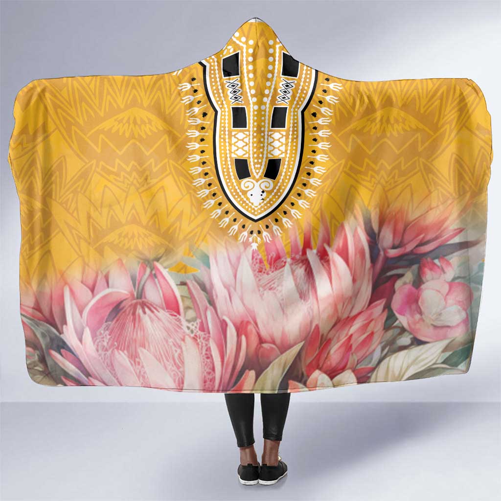 Africa Dashiki Hooded Blanket King Protea Floral Motif Patterns