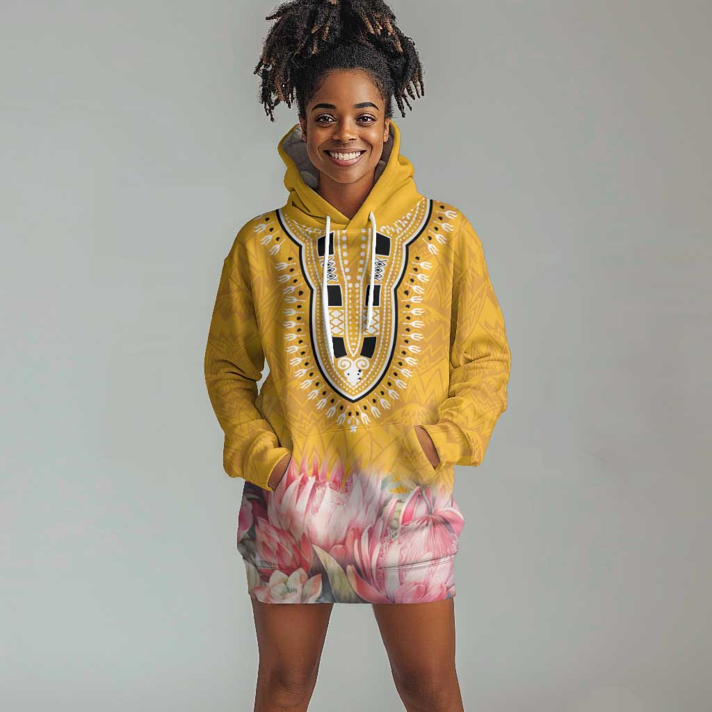 Africa Dashiki Hoodie Dress King Protea Floral Motif Patterns