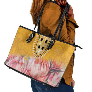 Africa Dashiki Leather Tote Bag King Protea Floral Motif Patterns