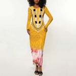 Africa Dashiki Long Sleeve Bodycon Dress King Protea Floral Motif Patterns LT18