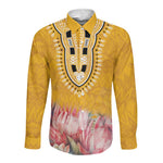 Africa Dashiki Long Sleeve Button Shirt King Protea Floral Motif Patterns