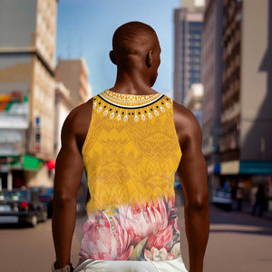 Africa Dashiki Men Tank Top King Protea Floral Motif Patterns