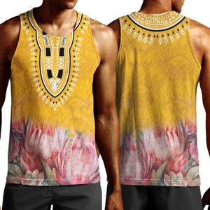 Africa Dashiki Men Tank Top King Protea Floral Motif Patterns