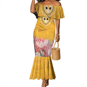 Africa Dashiki Mermaid Dress King Protea Floral Motif Patterns