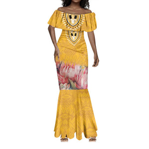 Africa Dashiki Mermaid Dress King Protea Floral Motif Patterns