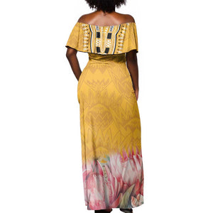 Africa Dashiki Off Shoulder Maxi Dress King Protea Floral Motif Patterns