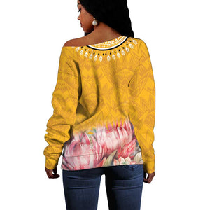 Africa Dashiki Off Shoulder Sweater King Protea Floral Motif Patterns