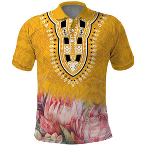 Africa Dashiki Polo Shirt King Protea Floral Motif Patterns