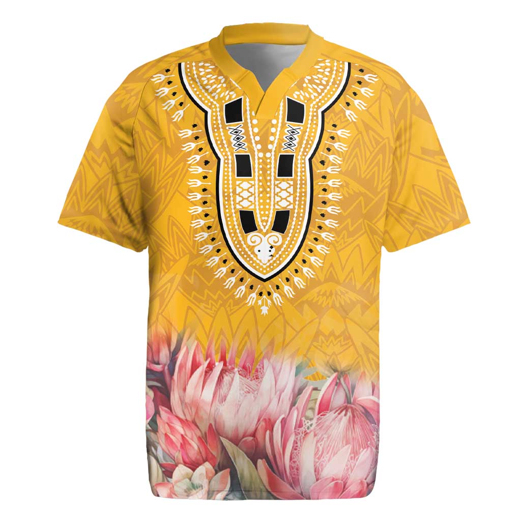 Africa Dashiki Rugby Jersey King Protea Floral Motif Patterns