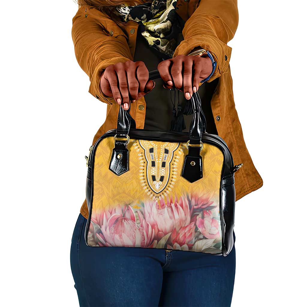 Africa Dashiki Shoulder Handbag King Protea Floral Motif Patterns