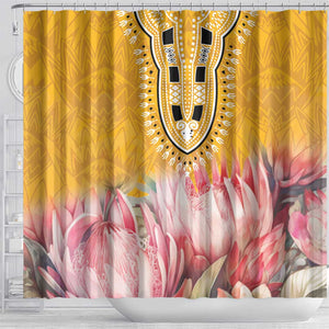 Africa Dashiki Shower Curtain King Protea Floral Motif Patterns