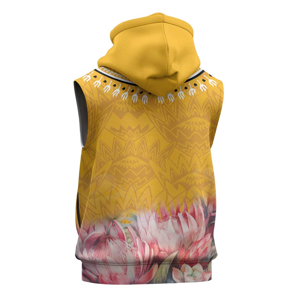 Africa Dashiki Sleeveless Hoodie King Protea Floral Motif Patterns - African Pride