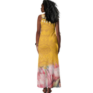 Africa Dashiki Tank Maxi Dress King Protea Floral Motif Patterns