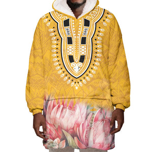 Africa Dashiki Wearable Blanket Hoodie King Protea Floral Motif Patterns