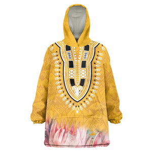 Africa Dashiki Wearable Blanket Hoodie King Protea Floral Motif Patterns