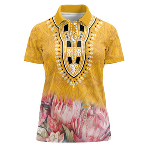 Africa Dashiki Women Polo Shirt King Protea Floral Motif Patterns